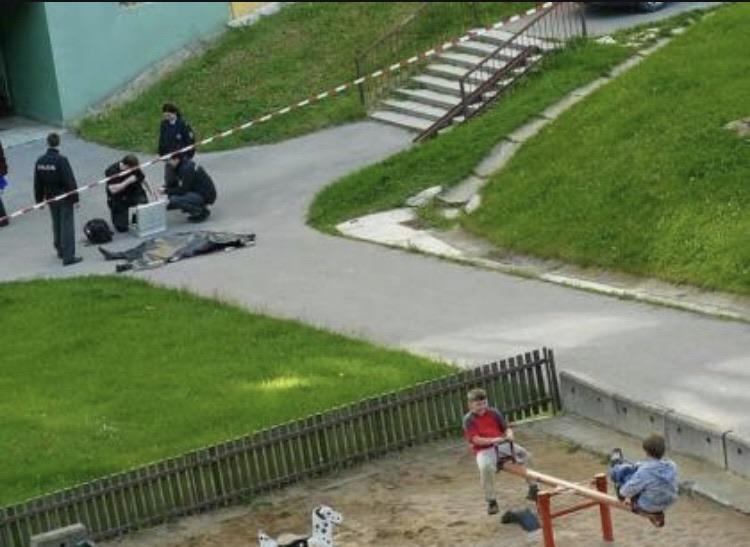 Playground playtime scene from above.
