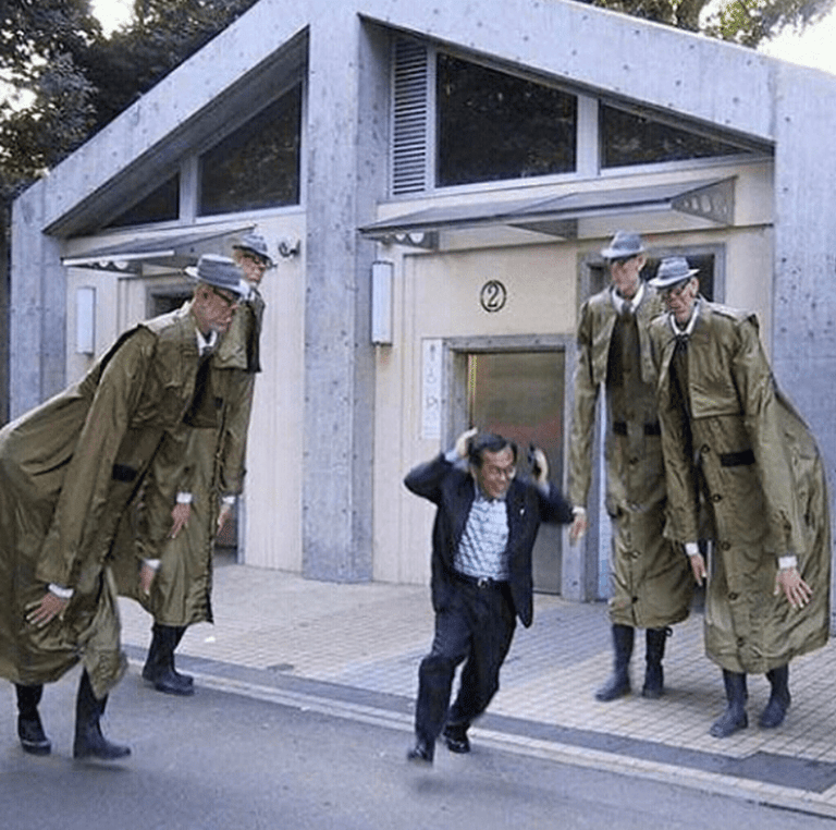 Institutional statue-like NSA scene.