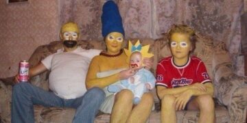 Cursed family photo of The Simpsons in real life.